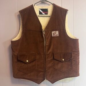 Wiman Federal Brown Corduroy Sherpa-Lined Work Vest hunting large Vtg